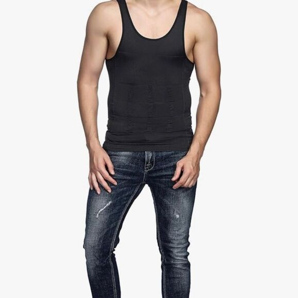Odoland Men Body Shaper Slimming Shirt Tummy Vest Thermal Compression 2 Pack XL - Picture 1 of 9